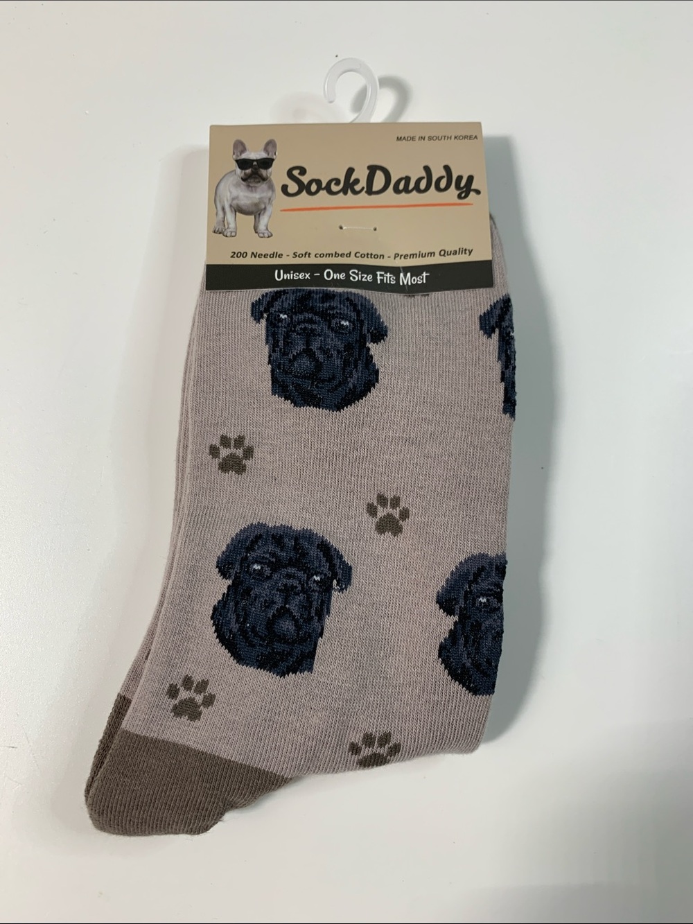 Sock Daddy Beige Pug Dog Face Crew Socks